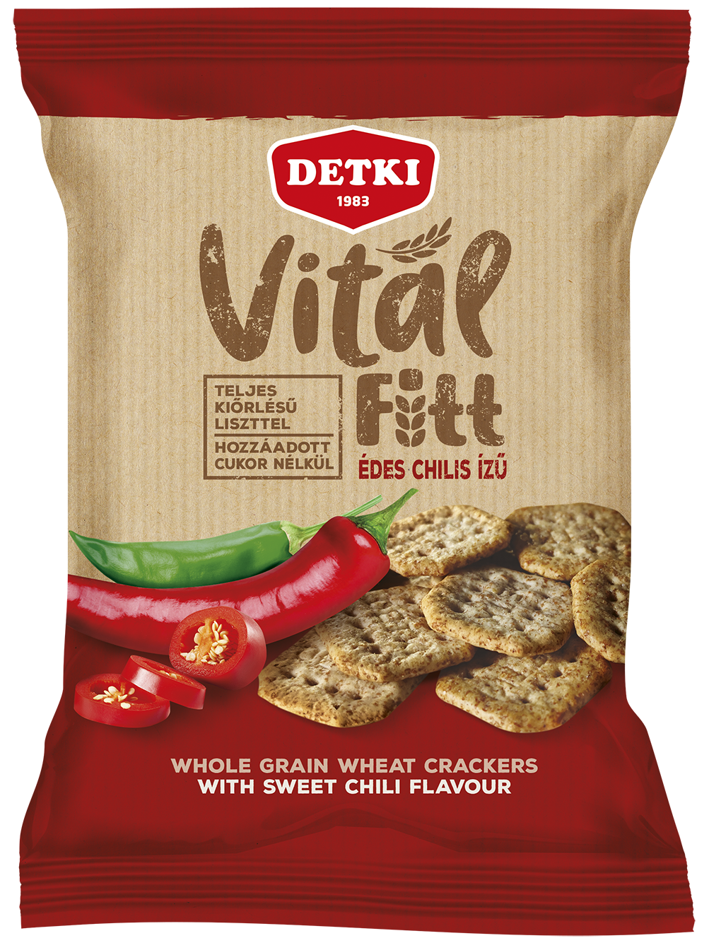 VitálFitt édes-chilis teljes kiőrlésű kréker, cukor hozzáadása nélkül 100g
